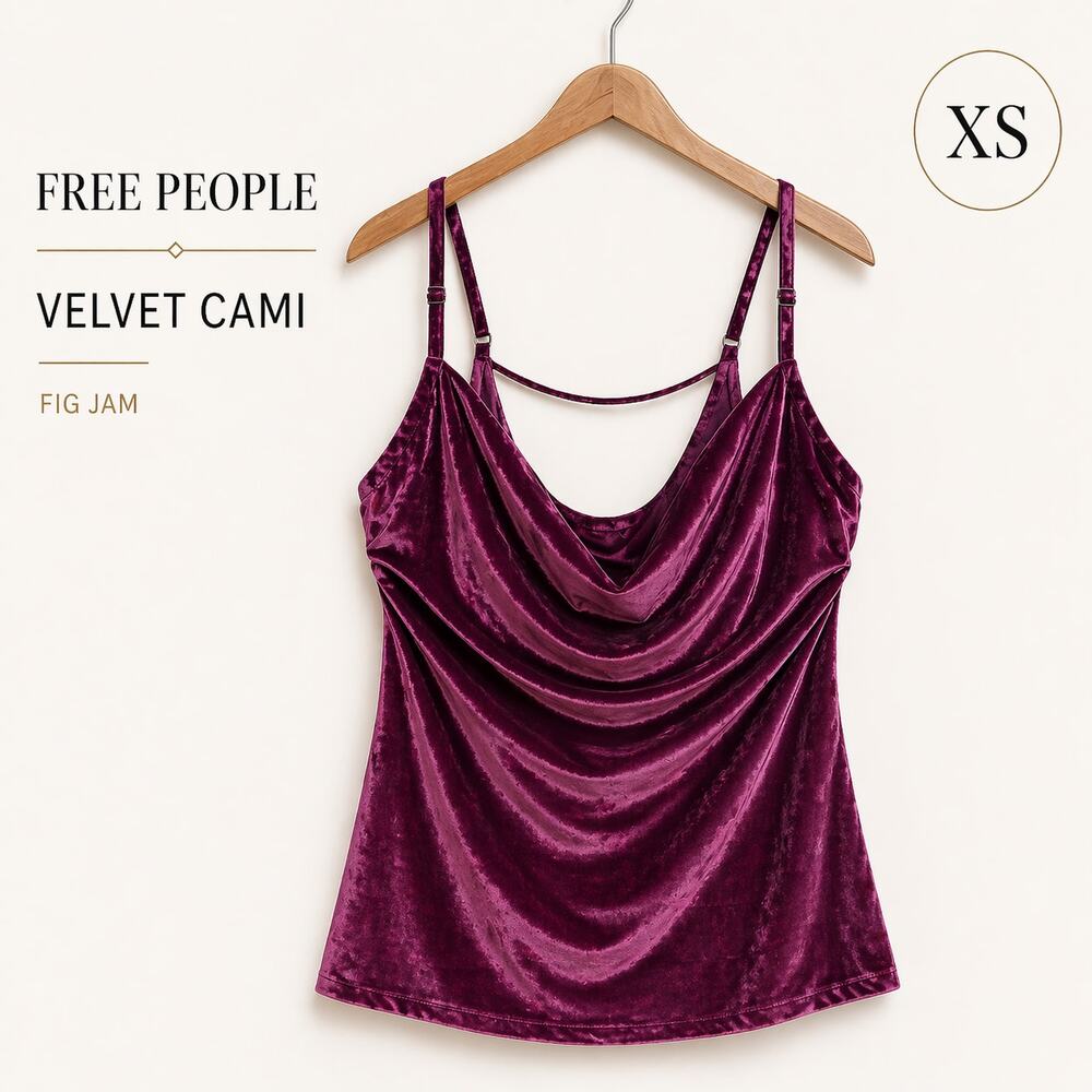 Free People Velvet Cowl Neck Camisole Fig Jam XS Low Back Cami Top